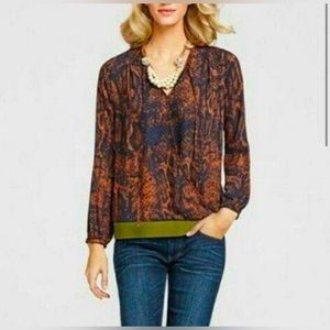 Cabi | Python Print Border Wrap Blouse Navy Rust Olive Snakeskin Top Medium